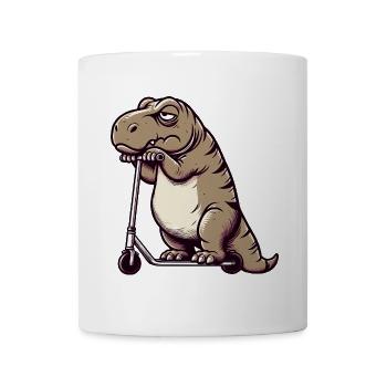 Grumpy Dino T-Rex on Scooter Comic - Mug - white - Front