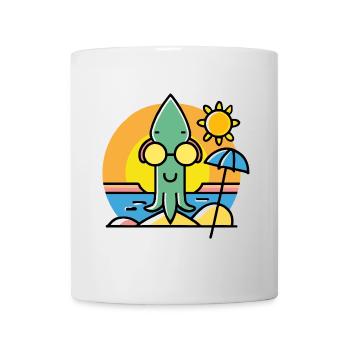 Squid with sunglasses on the beach - Mug - white - Front