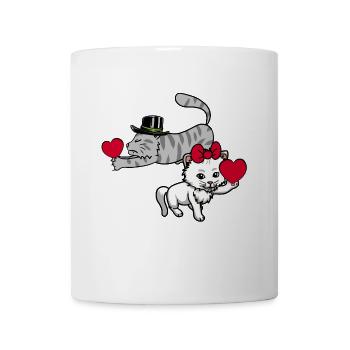 Herz Katzen Liebespaar Valentin Romantisch Katze - Tasse - Weiß - Vorne