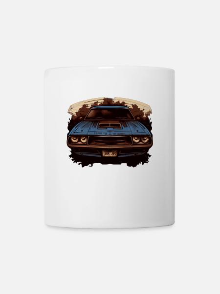 Blaues Muscle-Car mit Big Block V8 beim Burnout - Tasse - Weiß