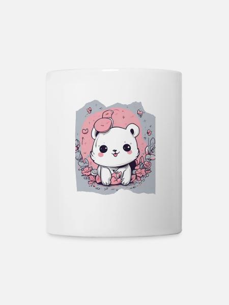 Cute Kawaii White Animal Pink Background For Her - Mug - white