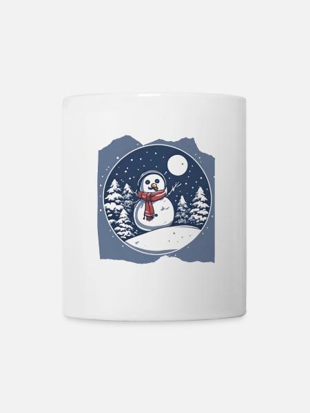 Frostiges Wunderland Schneemann Verschneite Winternacht Szene - Tasse - Weiß