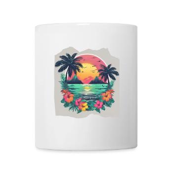 Tropical Paradise Escape Palm Trees Sunset Sunrise - Mug - white - Front