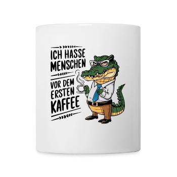 Erst Kaffee grantiges Krokodil mit Kaffeetasse - Tasse - Weiß - Vorne