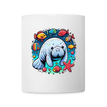 Seekuh mit vielen bunten Fischen und Seestern - Tasse - Weiß - Vorne
