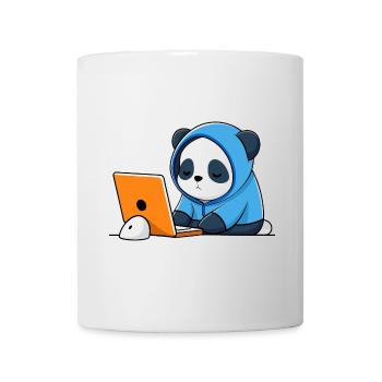 Cute hacker Panda sleeps in a hoodie in front of the PC - Mug - white - Front