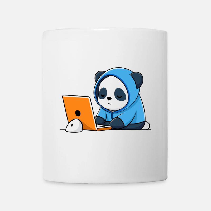 Cute hacker Panda sleeps in a hoodie in front of the PC - Mug - white