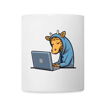 Niedliche Hacker Giraffe im Hoodie vorm PC - Tasse - Weiß - Vorne