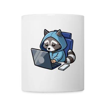 Niedlicher Hacker Waschbär im Hoodie vorm PC - Tasse - Weiß - Vorne