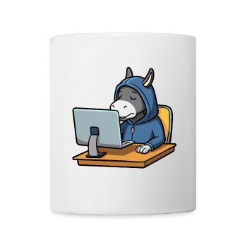 Niedlicher Hacker Esel schläft im Hoodie vorm PC - Tasse - Weiß - Vorne