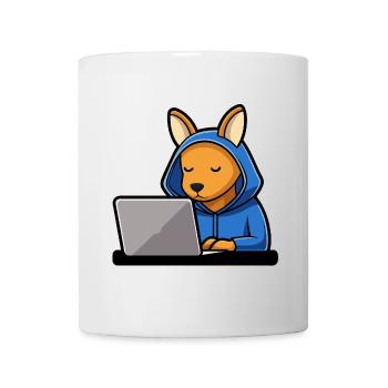 Niedliches Hacker Känguru im Hoodie vorm PC - Tasse - Weiß - Vorne
