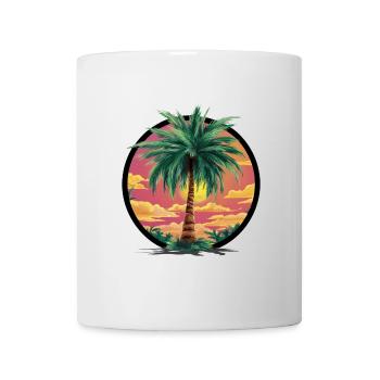 Tropische Palme bei Sonnenuntergang – Urlaubsmotiv - Tasse - Weiß - Vorne