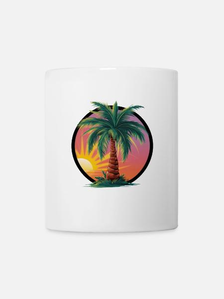 Tropische Palme bei Sonnenuntergang – Urlaubsmotiv - Tasse - Weiß