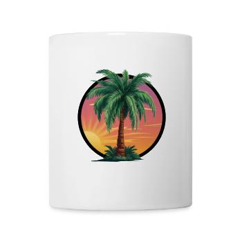 Tropische Palme bei Sonnenuntergang – Urlaubsmotiv - Tasse - Weiß - Vorne