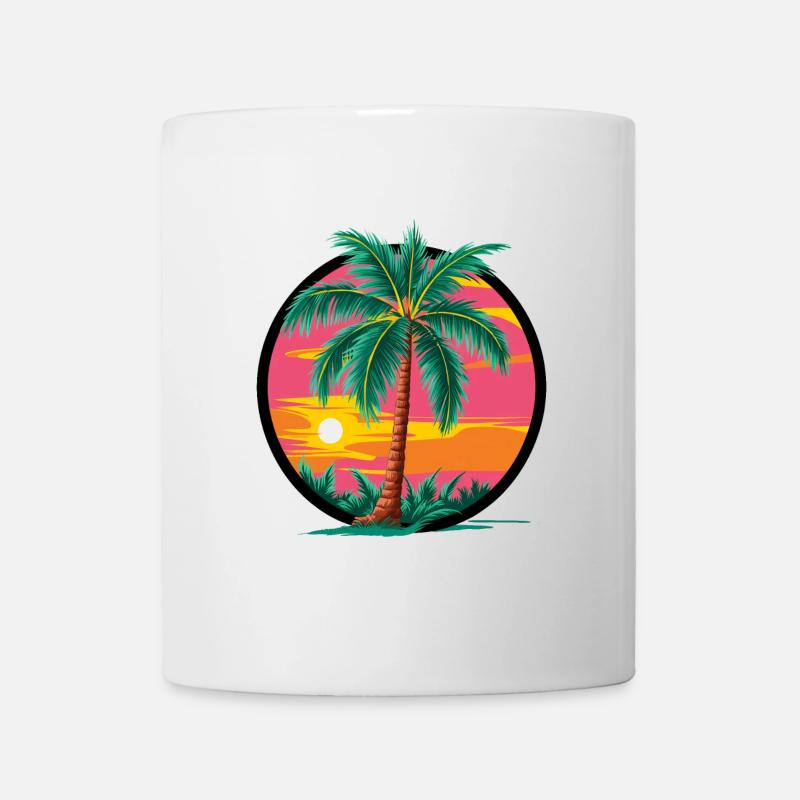 Palmier tropical au coucher du soleil – motif de vacances - Mug blanc - blanc