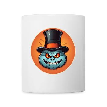 Citrouille d’Halloween souriante drôle avec chapeau haut de forme - Mug blanc - blanc - Devant