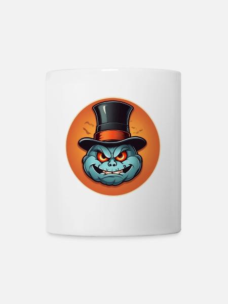 Lustiger grinsender Halloween Kürbis mit Zylinder - Tasse - Weiß