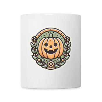 Vintage Halloween citrouille couronne badge - Mug blanc - blanc - Devant