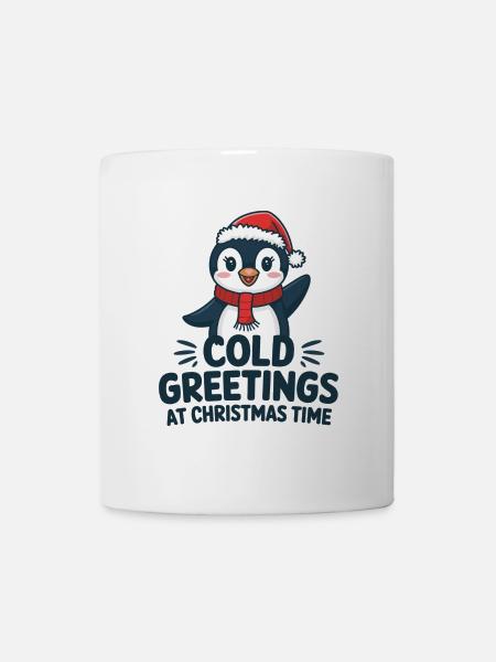 Kühle Grüße zur Weihnachtszeit – Pinguin - Tasse - Weiß
