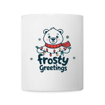 Frostige Grüße – Eisbär mit Lichterkette - Tasse - Weiß - Vorne