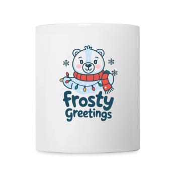Frostige Grüße – Eisbär mit Lichterkette - Tasse - Weiß - Vorne