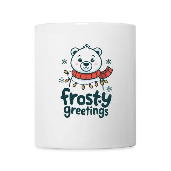 Frostige Grüße – Eisbär mit Lichterkette - Tasse - Weiß - Vorne