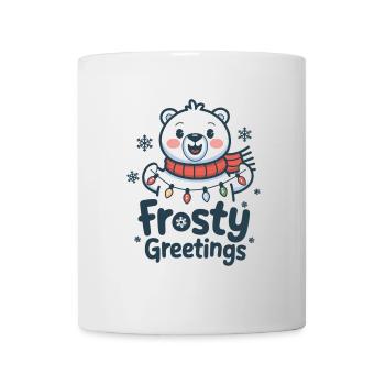 Frostige Grüße – Eisbär mit Lichterkette - Tasse - Weiß - Vorne