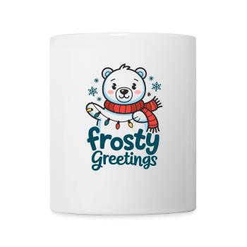Frostige Grüße – Eisbär mit Lichterkette - Tasse - Weiß - Vorne