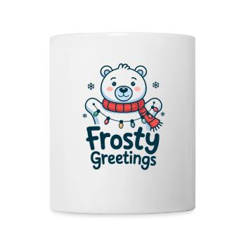 Frostige Grüße – Eisbär mit Lichterkette - Tasse - Weiß - Vorne