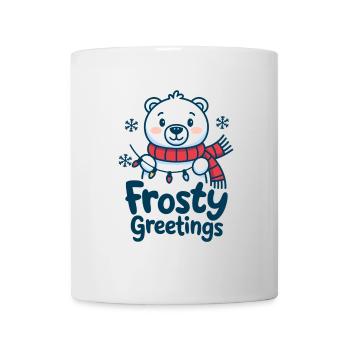 Frostige Grüße – Eisbär mit Lichterkette - Tasse - Weiß - Vorne