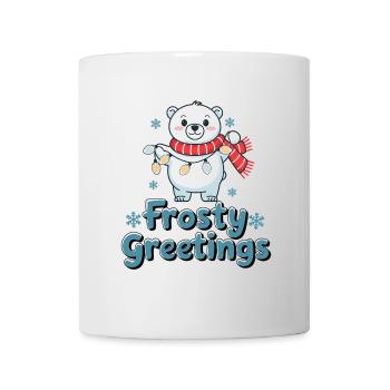 Frostige Grüße – Eisbär mit Lichterkette - Tasse - Weiß - Vorne