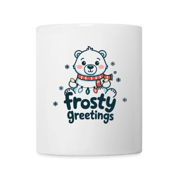 Frostige Grüße – Eisbär mit Lichterkette - Tasse - Weiß - Vorne