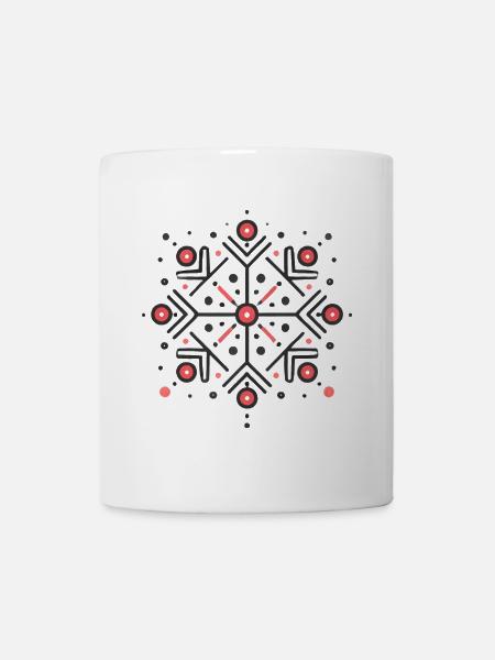 Elegantes rotes Schneeflocken-Abzeichen-Design - Tasse - Weiß