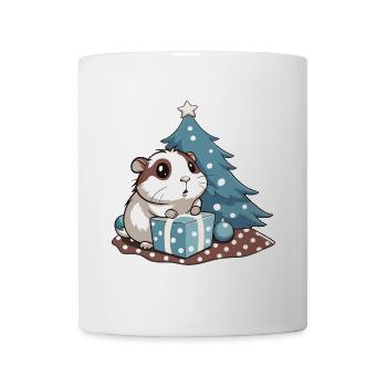 Cute guinea pig unwraps gift - Mug - white - Front
