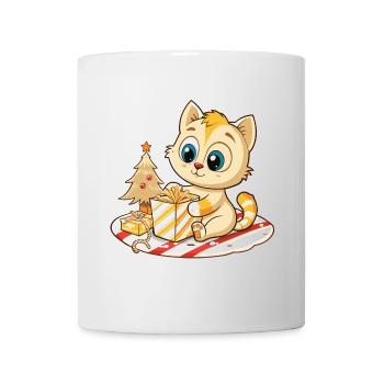 Cute cat unwrapping gift - Mug - white - Front
