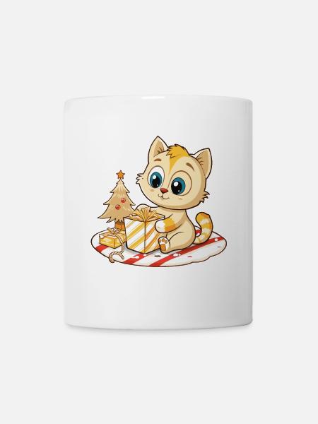 Cute cat unwrapping gift - Mug - white