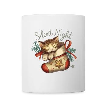 Stille Nacht – Kätzchen im Weihnachtsstrumpf - Tasse - Weiß - Vorne