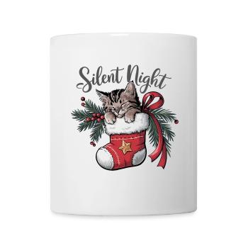 Stille Nacht – Kätzchen im Weihnachtsstrumpf - Tasse - Weiß - Vorne