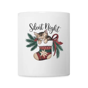 Stille Nacht – Kätzchen im Weihnachtsstrumpf - Tasse - Weiß - Vorne