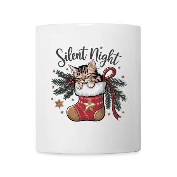 Stille Nacht – Kätzchen im Weihnachtsstrumpf - Tasse - Weiß - Vorne