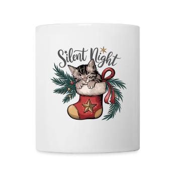 Stille Nacht – Kätzchen im Weihnachtsstrumpf - Tasse - Weiß - Vorne