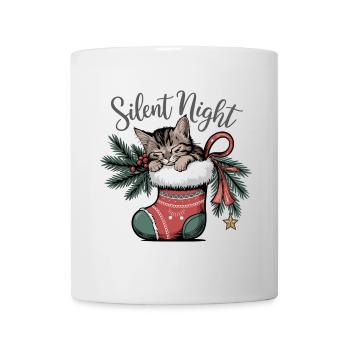Stille Nacht – Kätzchen im Weihnachtsstrumpf - Tasse - Weiß - Vorne