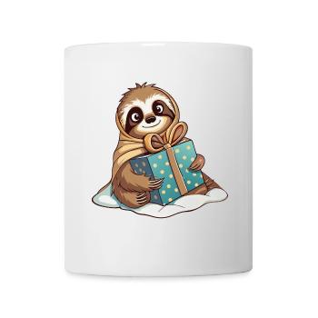 Cute sloth unwrapping gift - Mug - white - Front