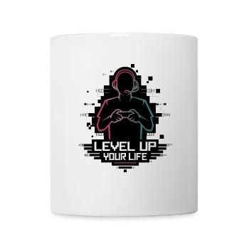 Level Up Your Life – Gamer-Silhouette - Tasse - Weiß - Vorne