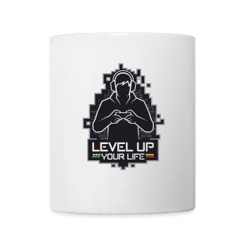 Level Up Your Life – Gamer-Silhouette - Tasse - Weiß - Vorne
