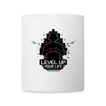 Level Up Your Life – Gamer-Silhouette - Tasse - Weiß - Vorne