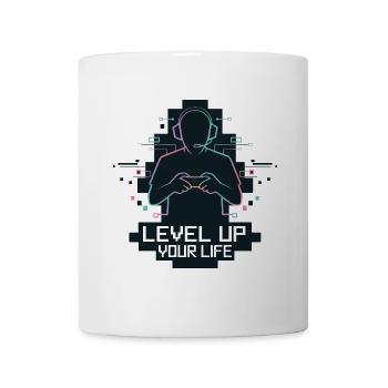 Level Up Your Life – Gamer-Silhouette - Tasse - Weiß - Vorne