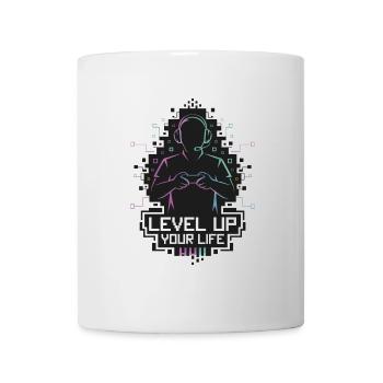 Level Up Your Life – Gamer-Silhouette - Tasse - Weiß - Vorne