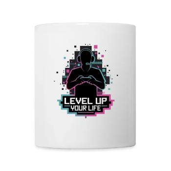 Level Up Your Life – Gamer-Silhouette - Tasse - Weiß - Vorne