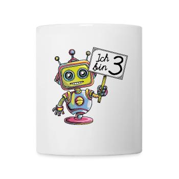 drei Jahre dritter Geburtstag kleiner Roboter - Tasse - Weiß - Vorne